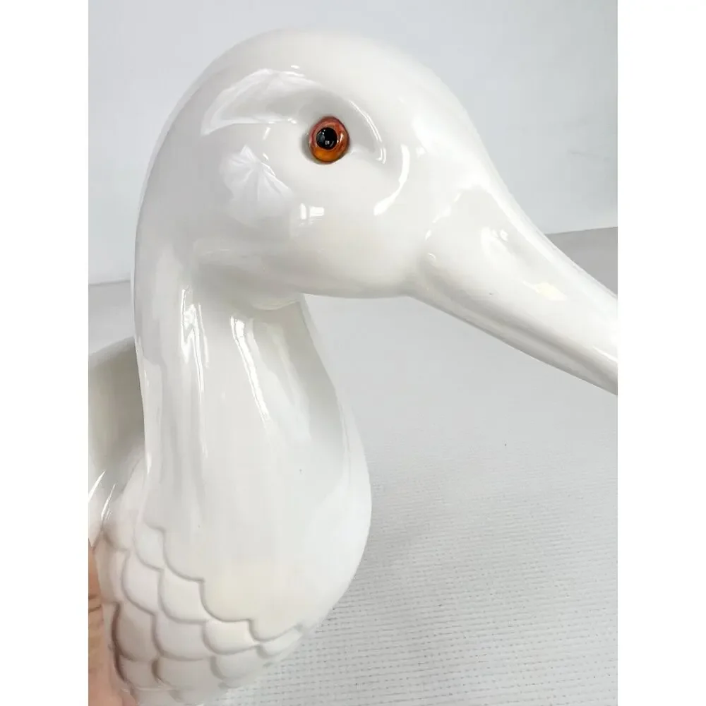 White Ceramic Goose Duck Head Wall Mount Hook Apron Towel Holder Farmhouse READ